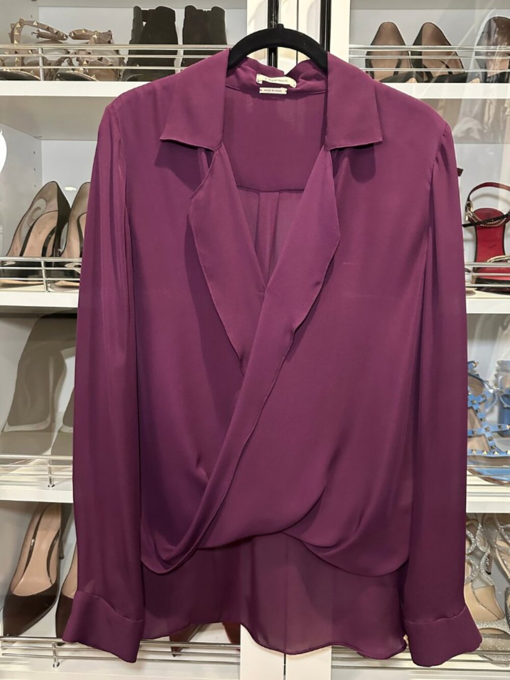 L'AGENCE 100% Silk Draped Blouse | Purple Maroon | Size S